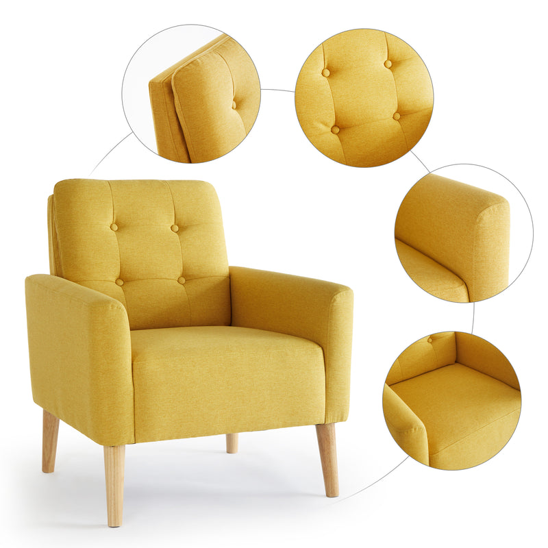 Sessel im modernen Stil, Farbe Grasgrün/Zitronengelb, Beine aus Massivholz