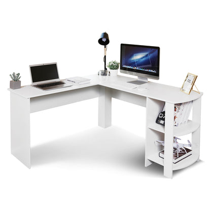 Bureau d'angle d'ordinateur noir en forme de L Meerveil, avec 2 étagères de rangement