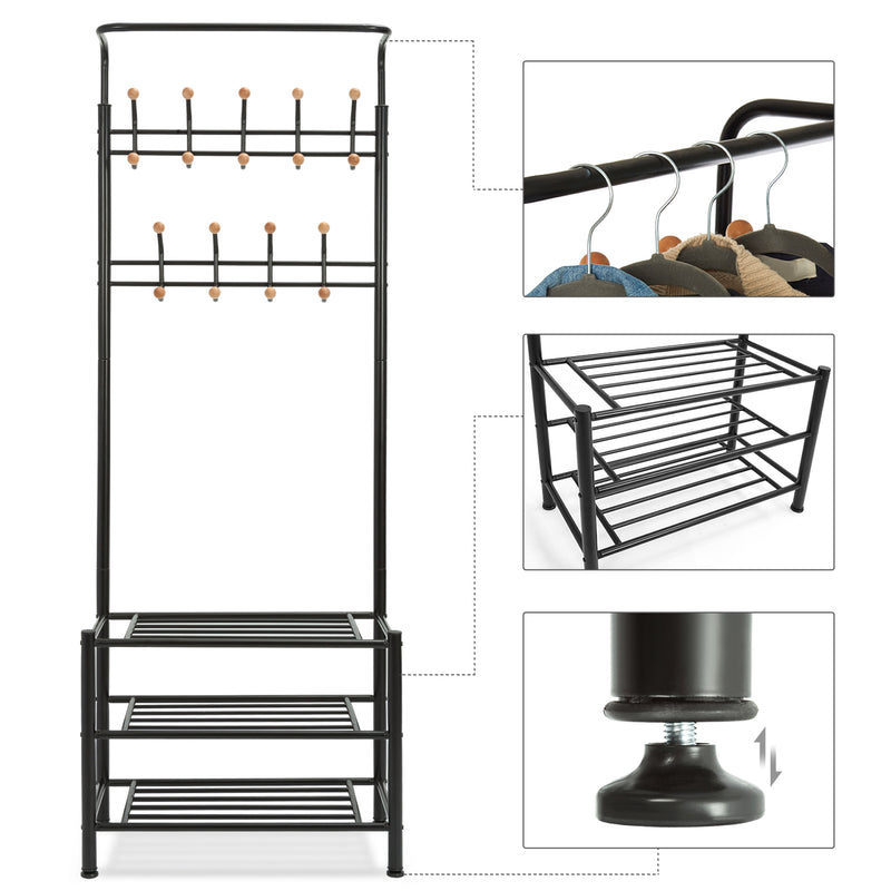 Hall Tree with Storage Bench, Thickened Steel Tube Assembled