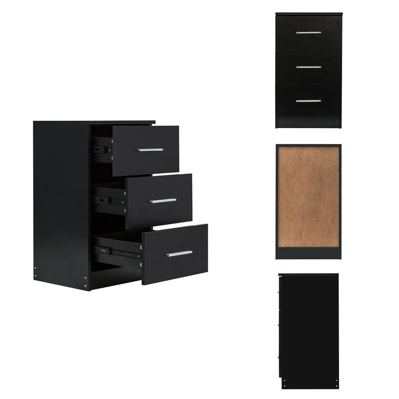Bedside Cabinet, White/ Black Color, Matte Coating, 3 Drawers