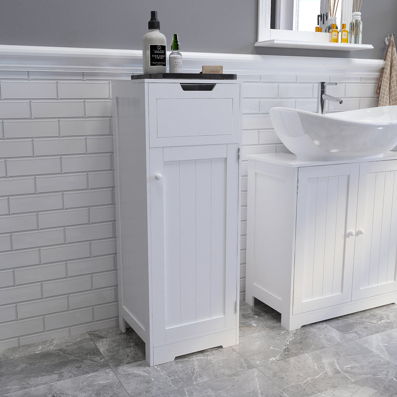 Meerveil Gabinete de baño simple, color blanco, simple crudo, cajón y puerta