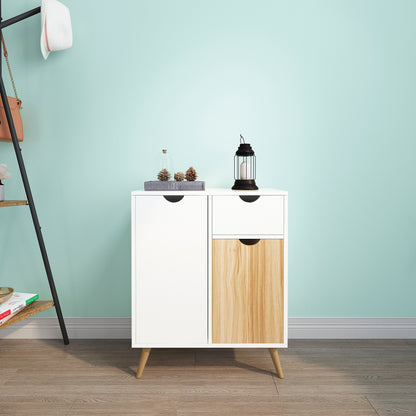 Meerveil Gabinete de almacenamiento moderno, color blanco y roble a juego, 2 puertas y un cajón