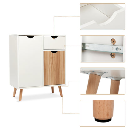 Meerveil Gabinete de almacenamiento moderno, color blanco y roble a juego, 2 puertas y un cajón