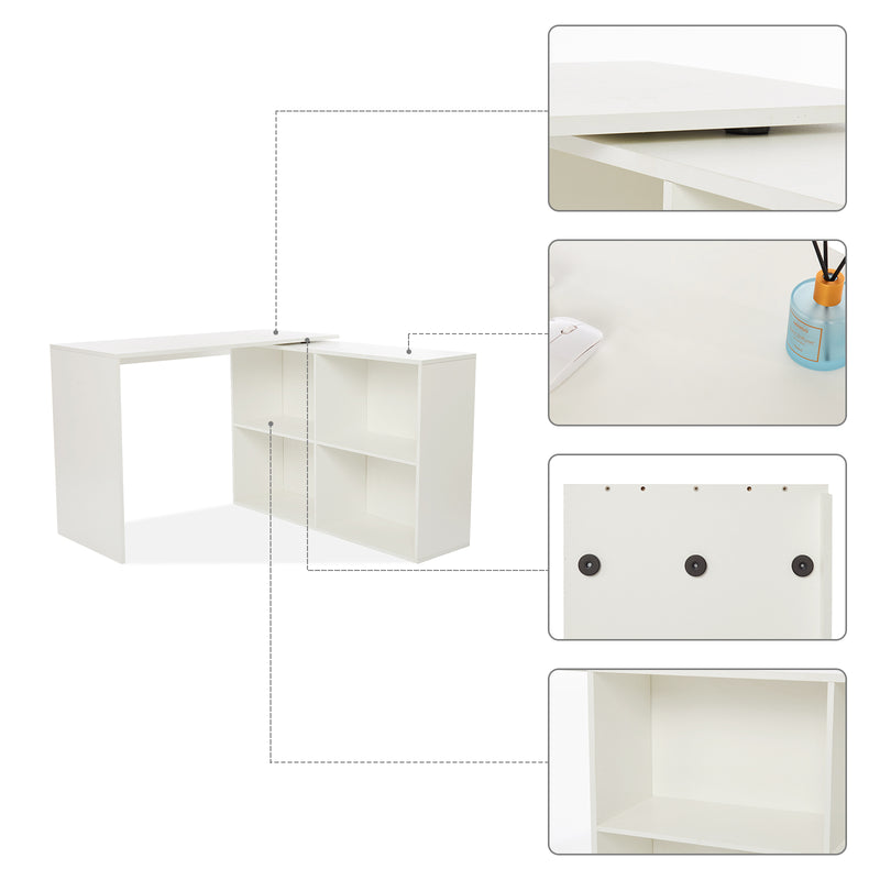 Meerveil L-förmiger Computertisch, Farbe Weiß/Schwarz, 4 Ablagefächer