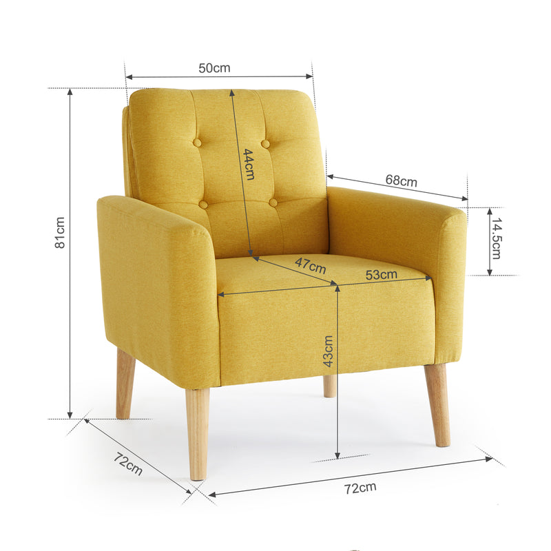 Style Armchair, Grass Green/Lemon Yellow Color, Solid Wood Legs