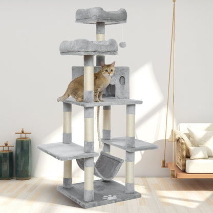 Arbre à chat Meerveil, taille moyenne, avec plateformes et hamac