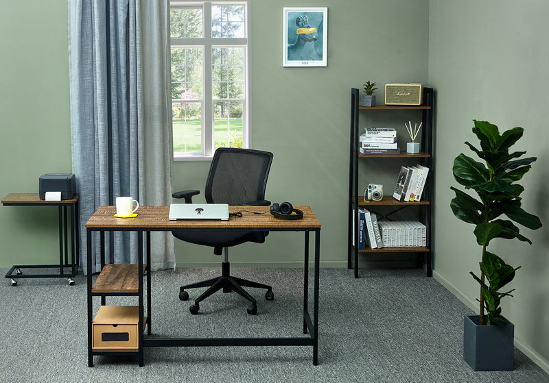 Meerveil Mesa de ordenador industrial retro para oficina en casa, con espacios de almacenamiento abiertos