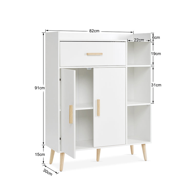 Modern Storage Cabinet, White Color, 2 Doors and Single Drawer