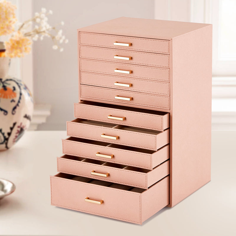 Jewelry Box, Pink/Black/White Color, Large Storage Space, Multi Movable Wide Drawers