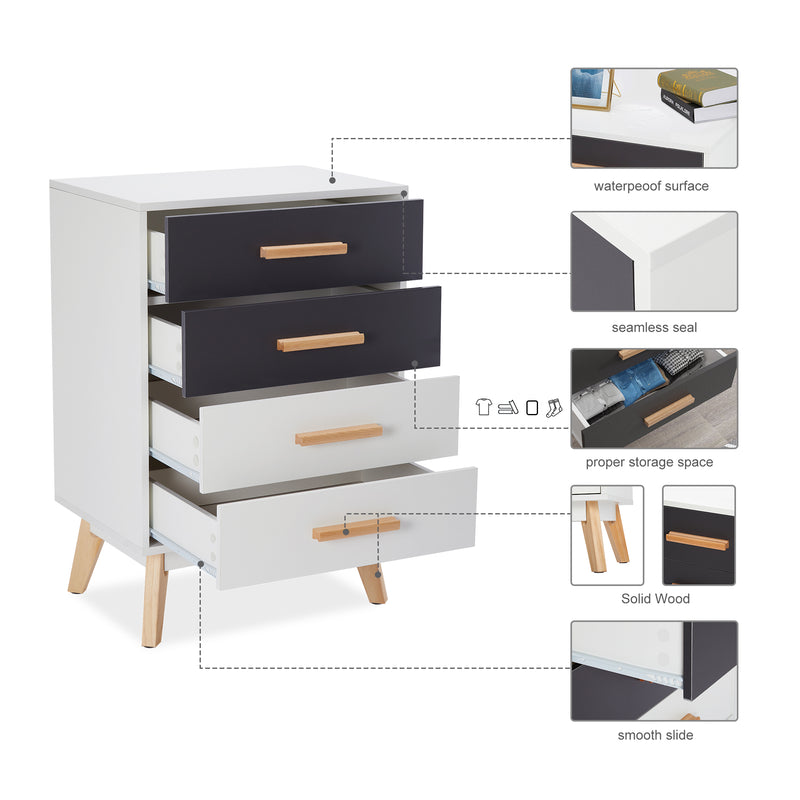 Storage Cabinet, White and Grey, with 4 Drawers