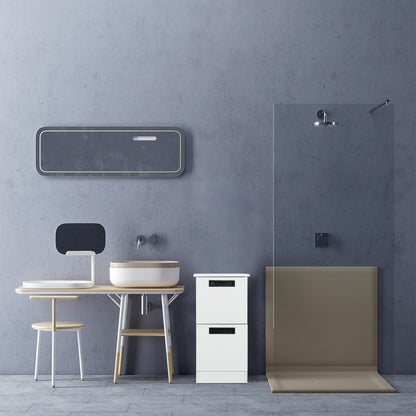 Freestanding Bathroom Cabinet, 2 Drawers and Black Pulls