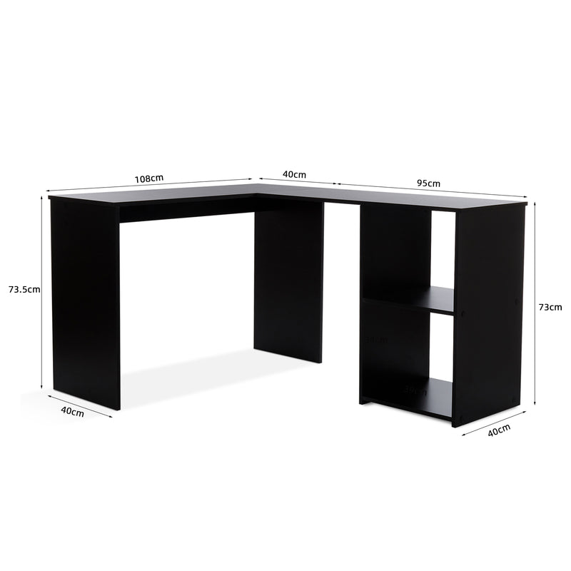 L-shaped Computer Desk, White/Black Color, 2 Storage Compartments