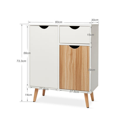 Meerveil Gabinete de almacenamiento moderno, color blanco y roble a juego, 2 puertas y un cajón