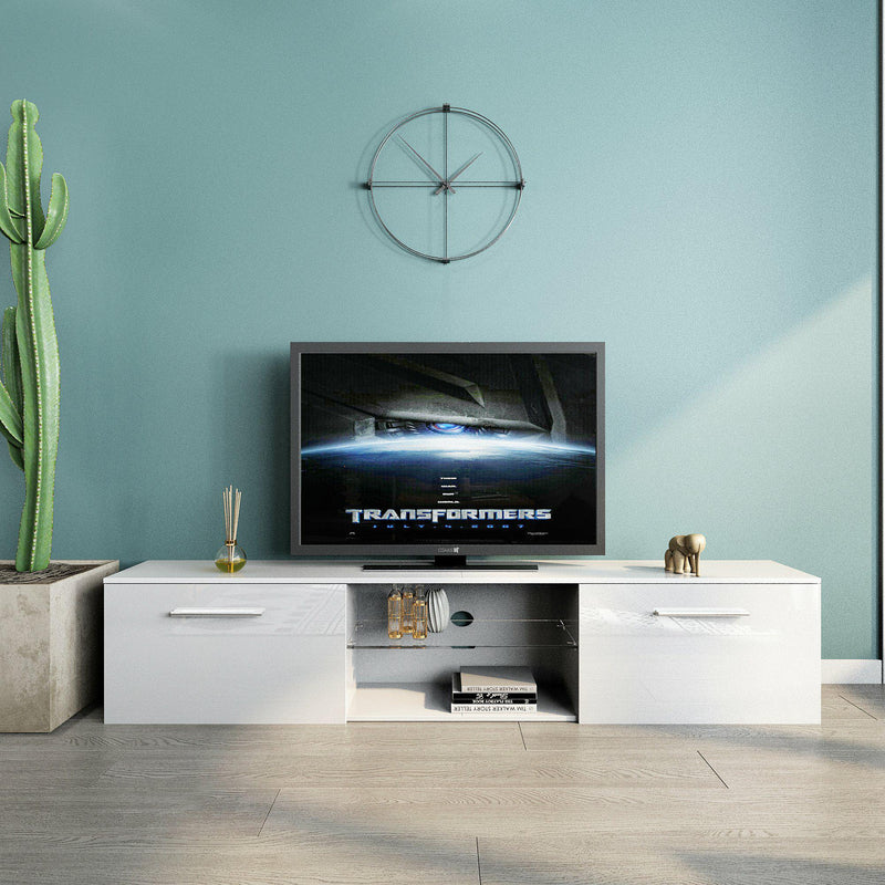 Meerveil Mueble para TV LED, color blanco y negro, gran espacio de almacenamiento